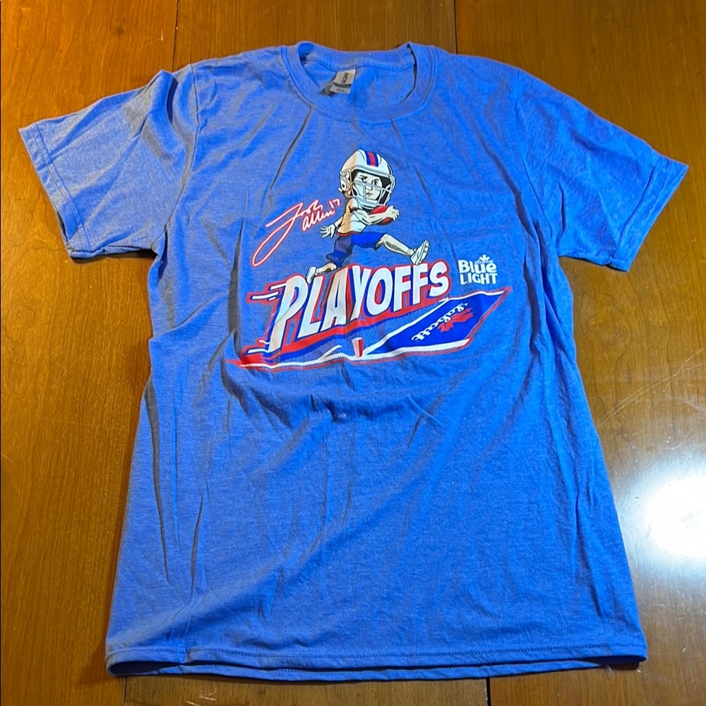 Buffalo Bills Josh Allen Blue Playoffs Graphic T-Shirt